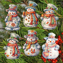 Load image into Gallery viewer, Snowman Decorative Wooden Clip-on Ornaments - Set of 6