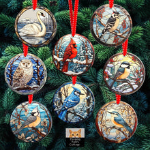 Load image into Gallery viewer, Avian Elegance - Winter Birds of North America-Stained Glass styled Porcelain Ornaments for Festive Decor