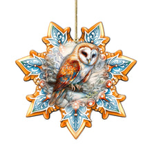 Load image into Gallery viewer, Short-eared Owl Snowflake Wood Ornament - GDebrekht Wildlife