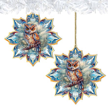 Load image into Gallery viewer, Great Horned Owl Snowflake Wood Ornaments Debrekht Wildlife