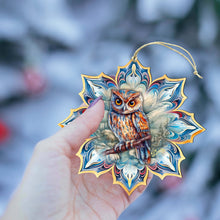 Load image into Gallery viewer, Great Horned Owl Snowflake Wood Ornaments Debrekht Wildlife