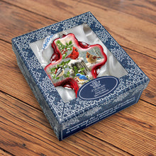 Load image into Gallery viewer, Winter Cardinals Cross Glass Ornament Holiday by Debrekht