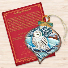 Load image into Gallery viewer, White Owl Drop Wood Ornament