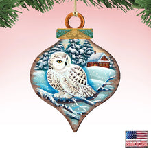 Load image into Gallery viewer, White Owl Drop Wood Ornament