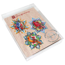Load image into Gallery viewer, Forest Birds Snowflake Wooden Ornaments - Set of 3