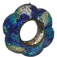 Load image into Gallery viewer, Glass Indigo Flower Mosaic Fly-Through Hanging Bird Feeder