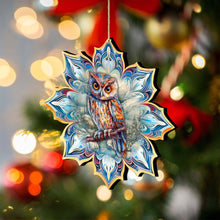Load image into Gallery viewer, Great Horned Owl Snowflake Wood Ornaments Debrekht Wildlife