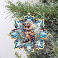 Load image into Gallery viewer, Great Horned Owl Snowflake Wood Ornaments Debrekht Wildlife
