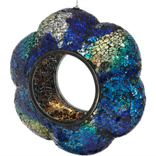 Load image into Gallery viewer, Glass Indigo Flower Mosaic Fly-Through Hanging Bird Feeder