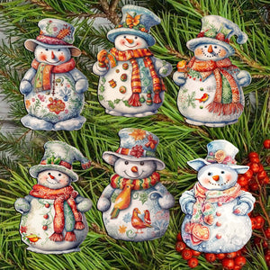 Snowman Decorative Wooden Clip-on Ornaments - Set of 6