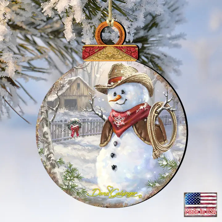 Cowboy Snowman Wood Ornament