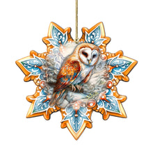 Load image into Gallery viewer, Short-eared Owl Snowflake Wood Ornament - GDebrekht  Wildlife
