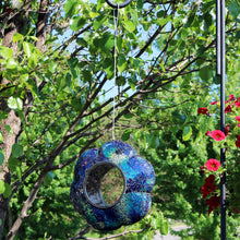 Load image into Gallery viewer, Glass Indigo Flower Mosaic Fly-Through Hanging Bird Feeder
