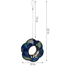 Load image into Gallery viewer, Glass Indigo Flower Mosaic Fly-Through Hanging Bird Feeder
