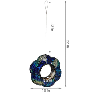 Glass Indigo Flower Mosaic Fly-Through Hanging Bird Feeder