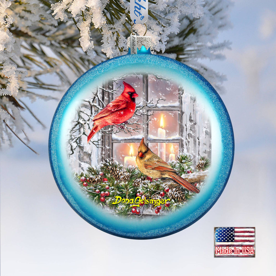 Christmas Cardinals Christmas Glass Ornament by Gelsinger