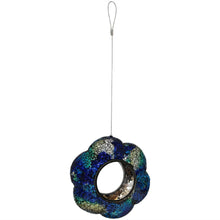 Load image into Gallery viewer, Glass Indigo Flower Mosaic Fly-Through Hanging Bird Feeder
