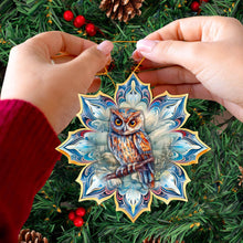 Load image into Gallery viewer, Great Horned Owl Snowflake Wood Ornaments Debrekht  Wildlife
