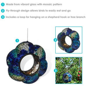 Glass Indigo Flower Mosaic Fly-Through Hanging Bird Feeder