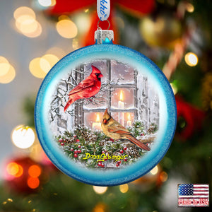 Christmas Cardinals Christmas Glass Ornament by Gelsinger