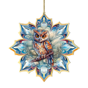 Great Horned Owl Snowflake Wood Ornaments Debrekht  Wildlife