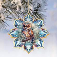 Load image into Gallery viewer, Great Horned Owl Snowflake Wood Ornaments Debrekht  Wildlife
