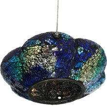 Load image into Gallery viewer, Glass Indigo Flower Mosaic Fly-Through Hanging Bird Feeder
