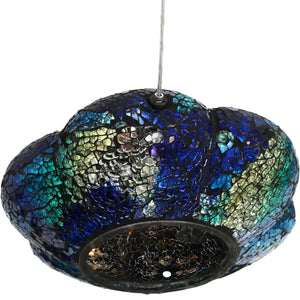 Glass Indigo Flower Mosaic Fly-Through Hanging Bird Feeder